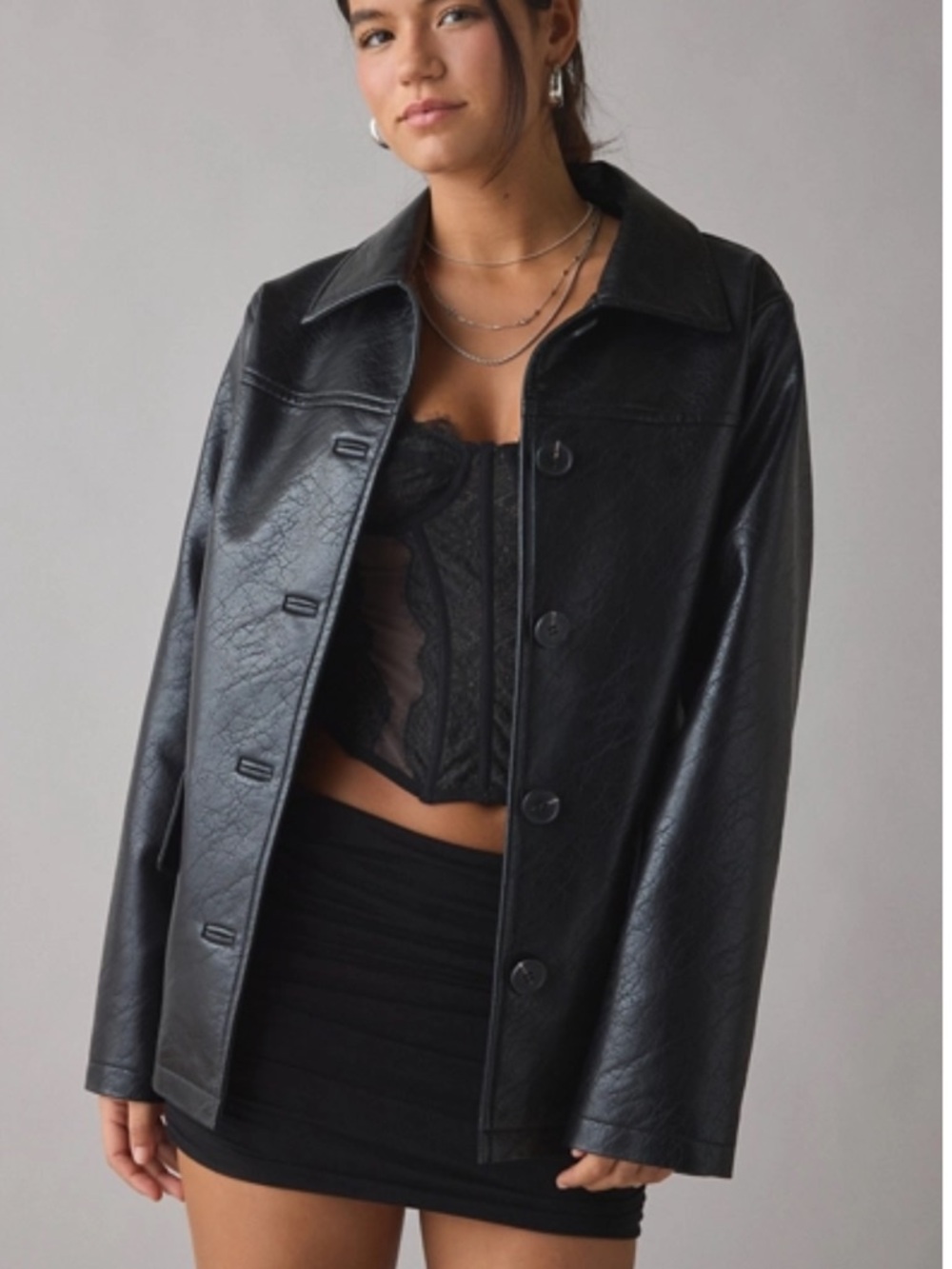 Urban Outfitters Black Faux Leather Button-Up Jacket